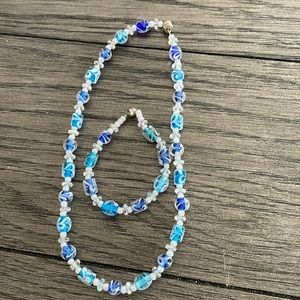 Blue magnetic necklace and bracelet
